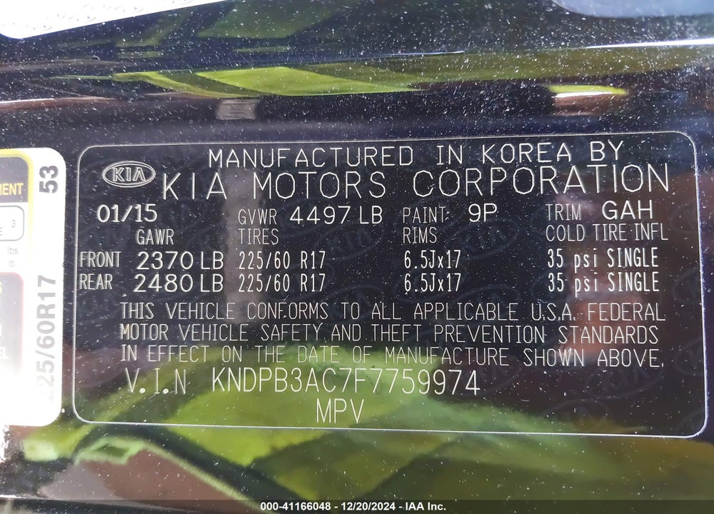 2015 KIA SPORTAGE LX VIN: KNDPB3AC7F7759974