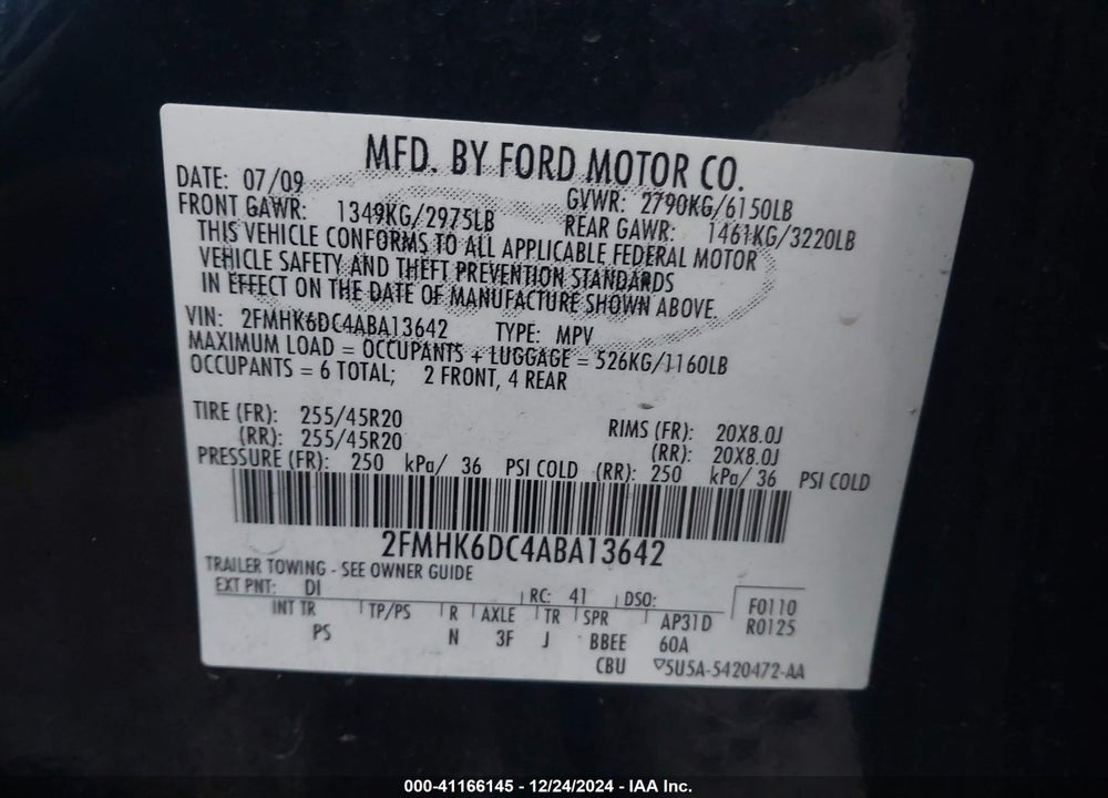 2010 FORD FLEX LIMITED VIN: 2FMHK6DC4ABA13642