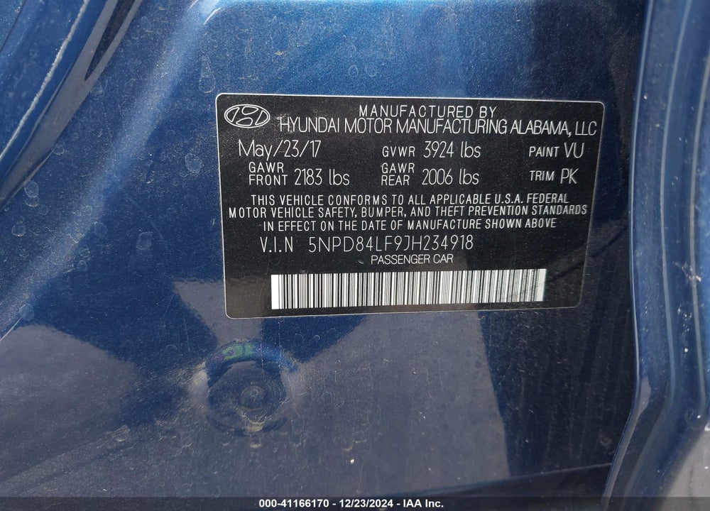 2018 HYUNDAI ELANTRA VIN: 5NPD84LF9JH234918