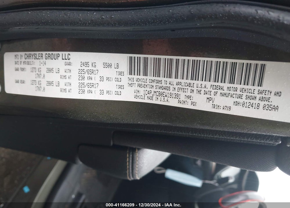 2014 JEEP CHEROKEE LATITUDE VIN: 1C4PJMCB0EW191391