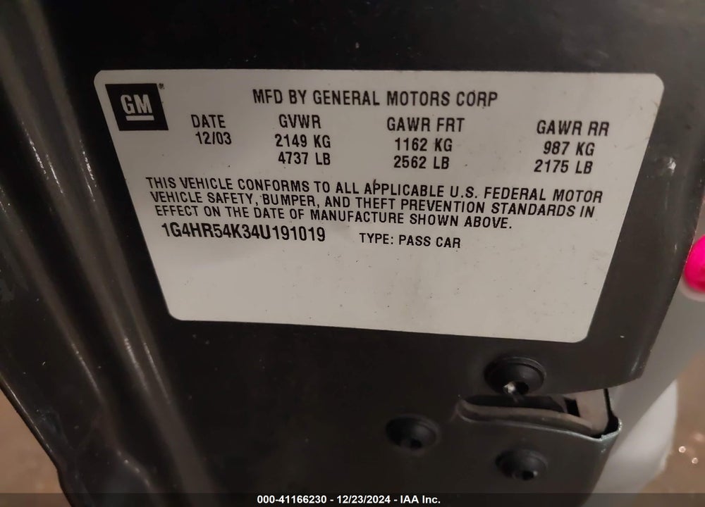 2004 BUICK LESABRE LIMITED VIN: 1G4HR54K34U191019