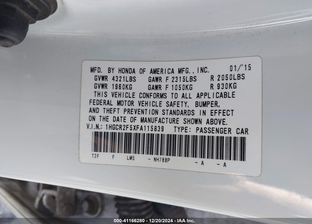 2015 HONDA ACCORD SPORT VIN: 1HGCR2F5XFA115839