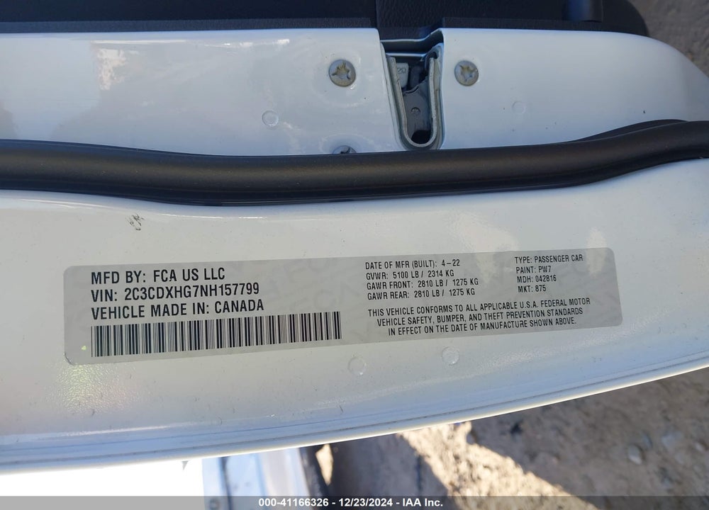 2022 DODGE CHARGER VIN: 2C3CDXHG7NH157799