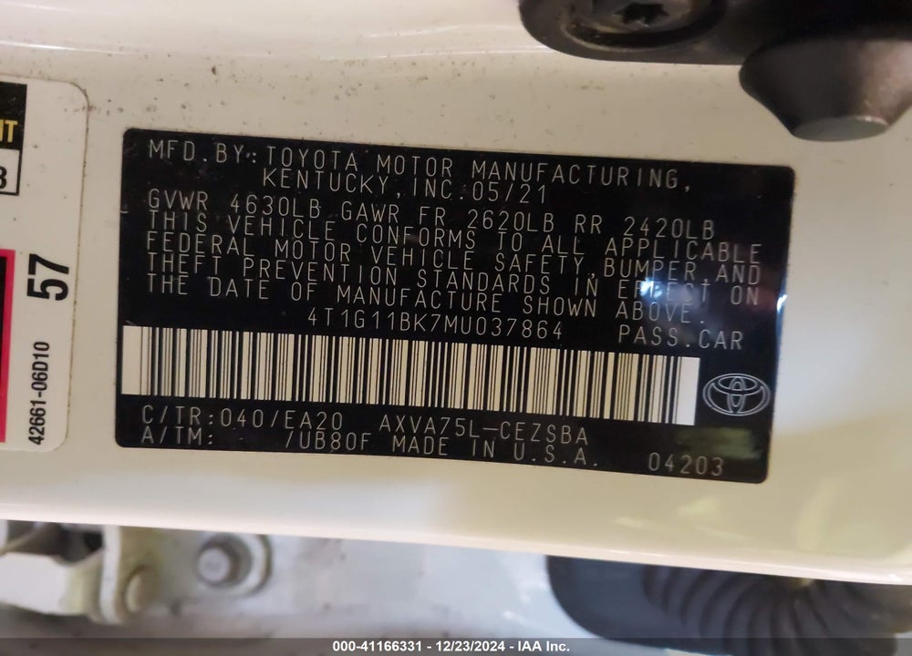 2021 TOYOTA CAMRY SE AWD VIN: 4T1G11BK7MU037864