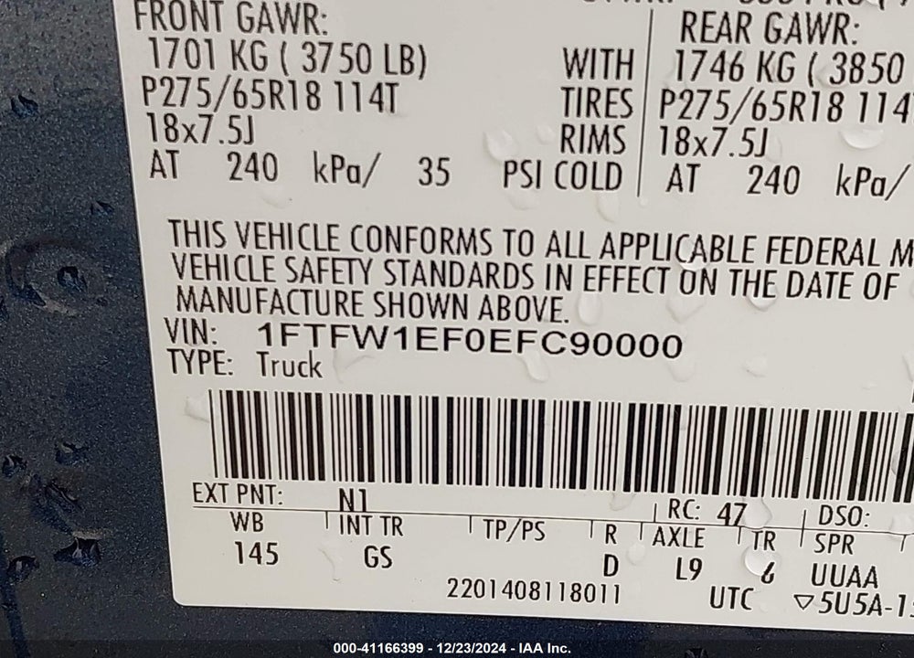 2014 FORD F-150 XLT VIN: 1FTFW1EF0EFC90000