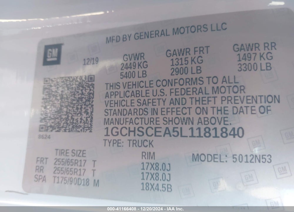 2020 CHEVROLET COLORADO 2WD LONG BOX LT VIN: 1GCHSCEA5L1181840