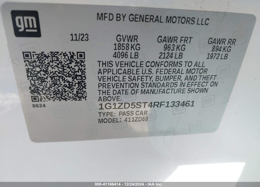 2024 CHEVROLET MALIBU FWD 1LT VIN: 1G1ZD5ST4RF133461