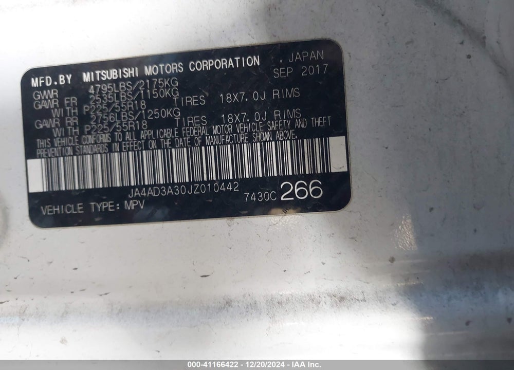 2018 MITSUBISHI OUTLANDER SEL VIN: JA4AD3A30JZ010442