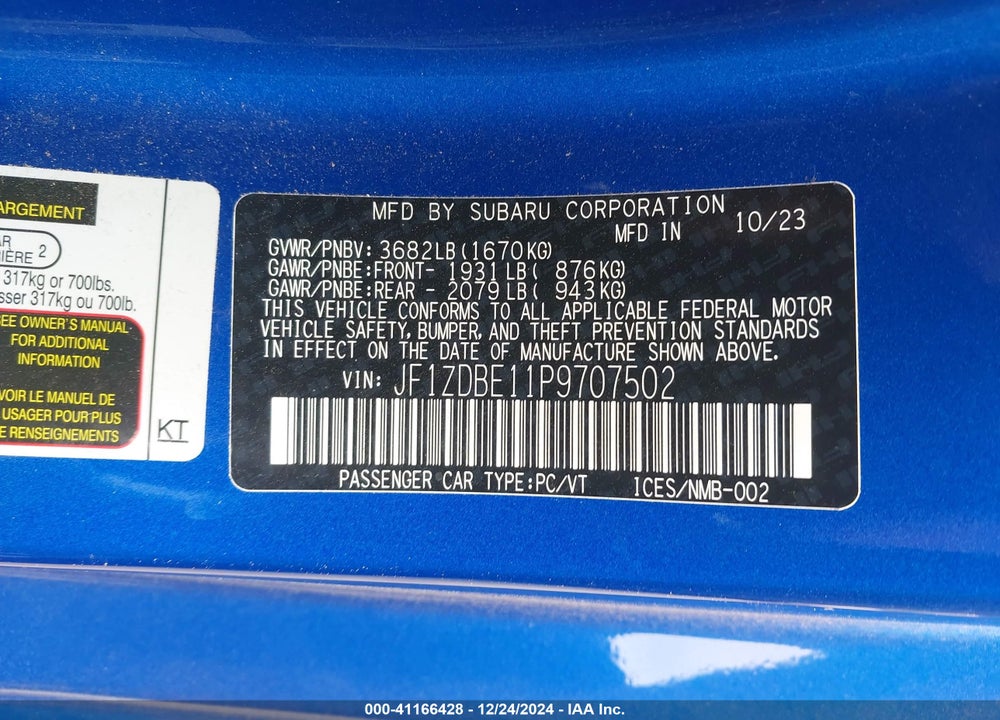 2023 SUBARU BRZ VIN: JF1ZDBE11P9707502