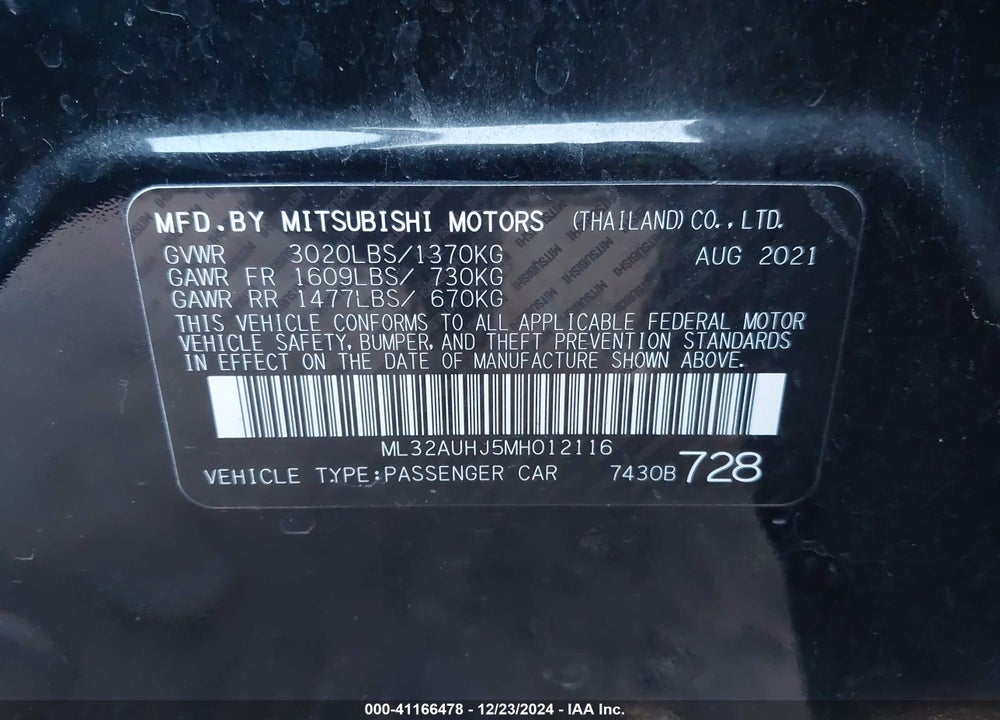 2021 MITSUBISHI MIRAGE CARBONITE EDITION/ES/LE VIN: ML32AUHJ5MH012116