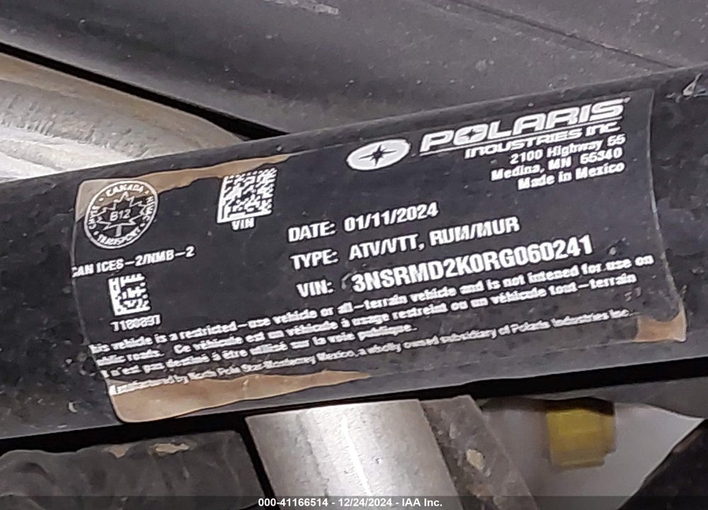 2024 POLARIS RZR PRO R 4 ULTIMATE VIN: 3NSRMD2K0RG060241