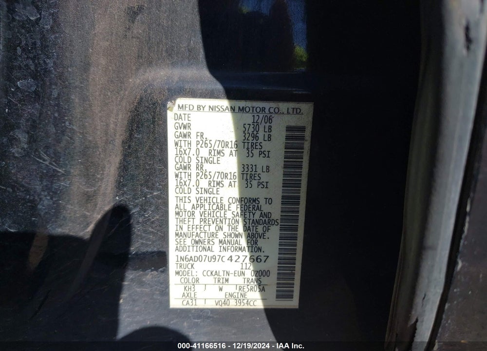 2007 NISSAN FRONTIER SE VIN: 1N6AD07U97C427667