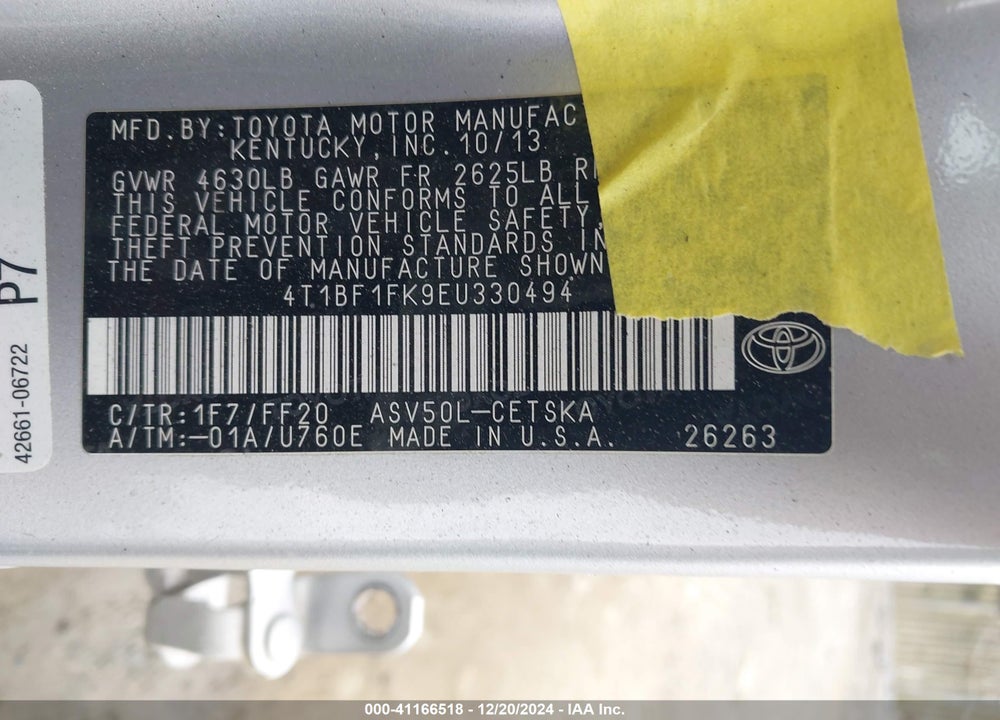 2014 TOYOTA CAMRY SE VIN: 4T1BF1FK9EU330494