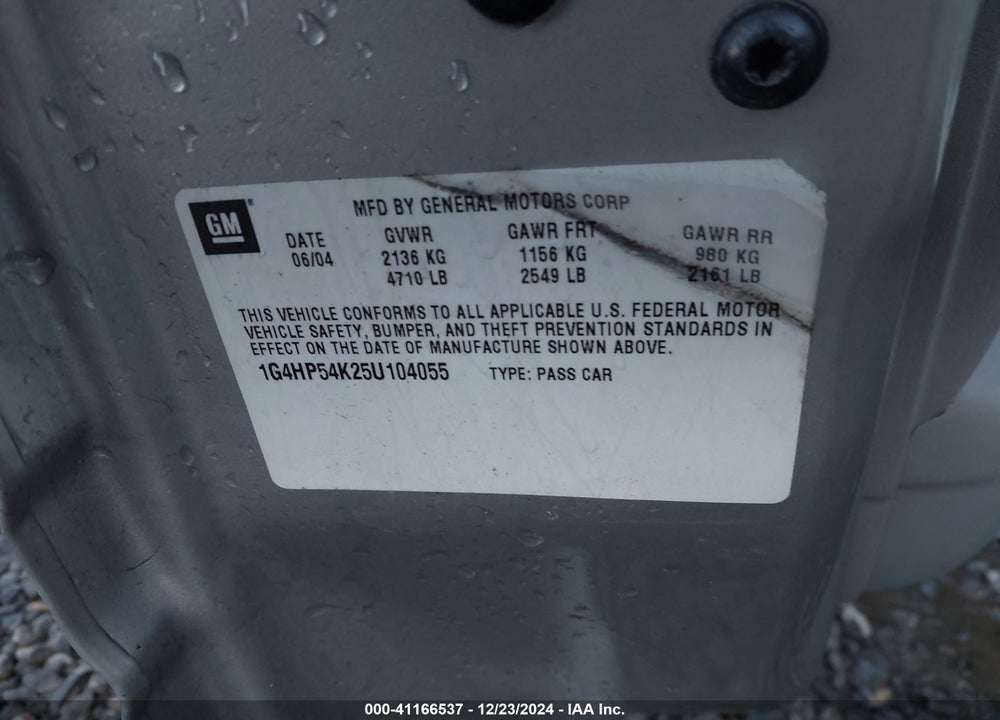 2005 BUICK LESABRE CUSTOM VIN: 1G4HP54K25U104055