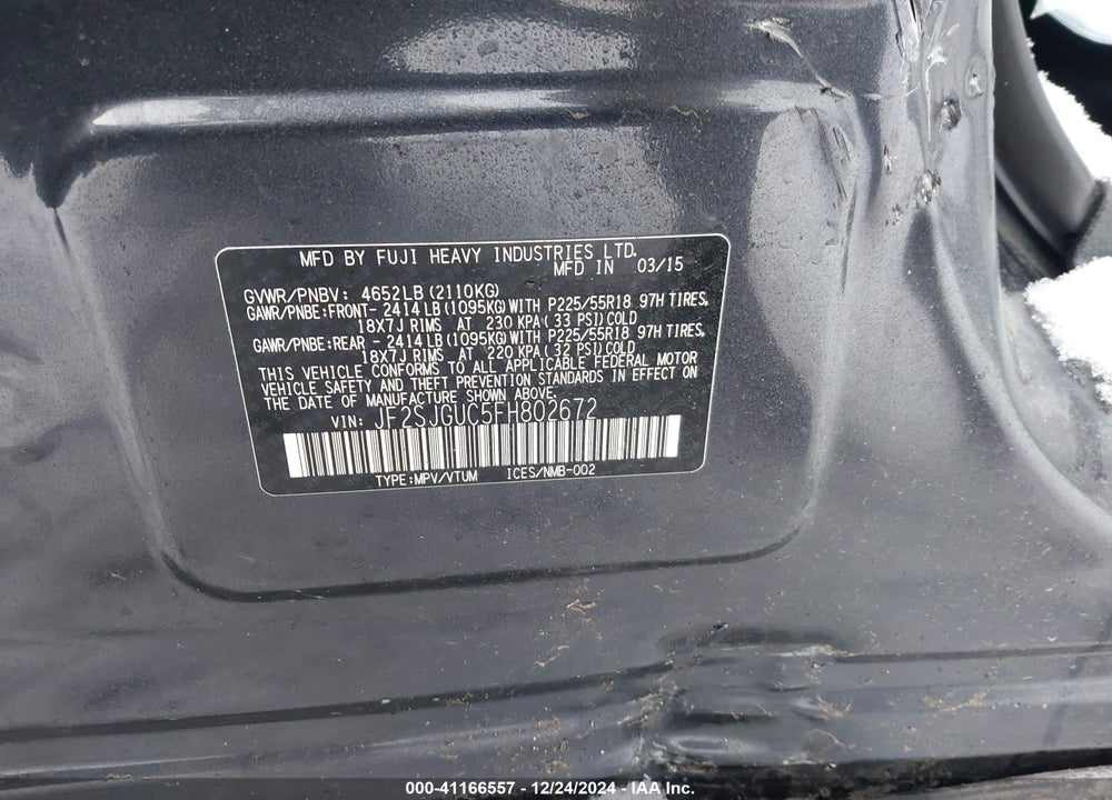 2015 SUBARU FORESTER 2.0XT TOURING VIN: JF2SJGUC5FH802672