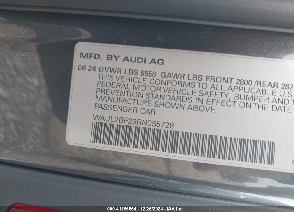 2024 AUDI A6 PREMIUM PLUS 55 TFSI QUATTRO S TRONIC VIN: WAUL2BF23RN055728