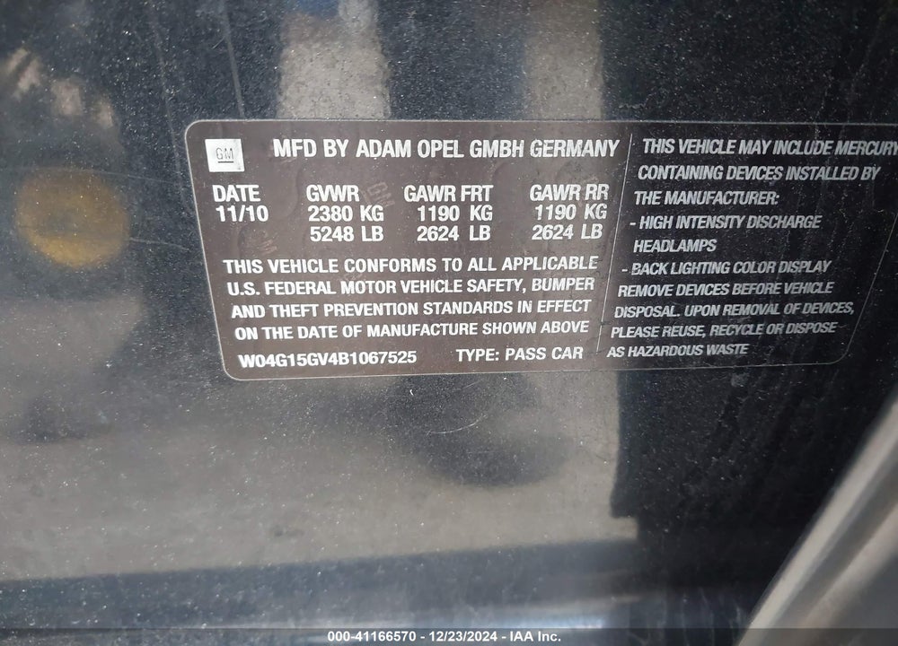 2011 BUICK REGAL VIN: W04G15GV4B1067525