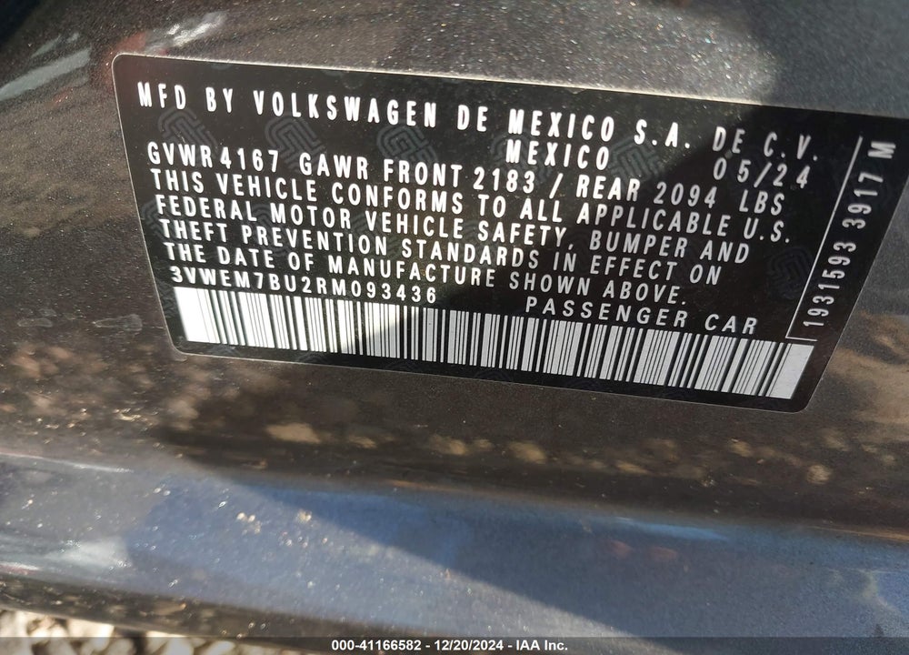 2024 VOLKSWAGEN JETTA 1.5T SE VIN: 3VWEM7BU2RM093436
