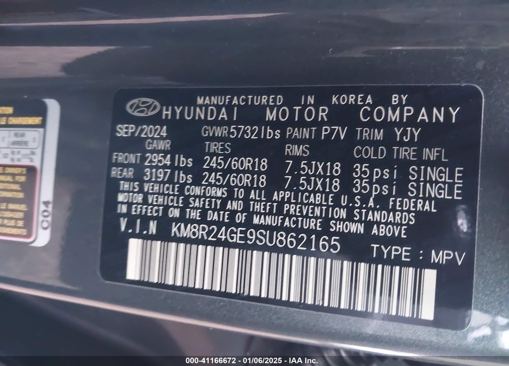 2025 HYUNDAI PALISADE SEL VIN: KM8R24GE9SU862165