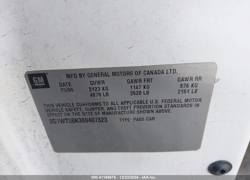 2006 CHEVROLET IMPALA LT VIN: 2G1WT58K369407323