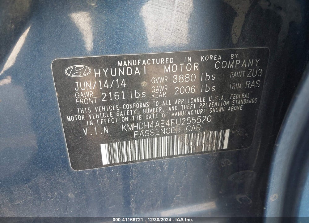 2015 HYUNDAI ELANTRA LIMITED VIN: KMHDH4AE4FU255520
