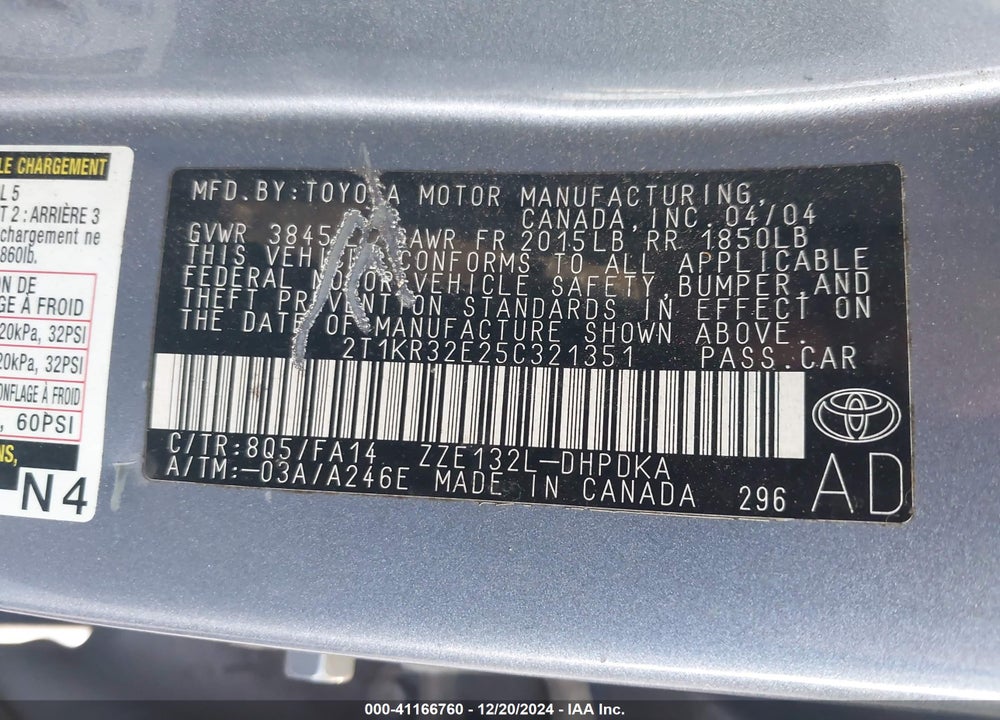 2005 TOYOTA MATRIX VIN: 2T1KR32E25C321351