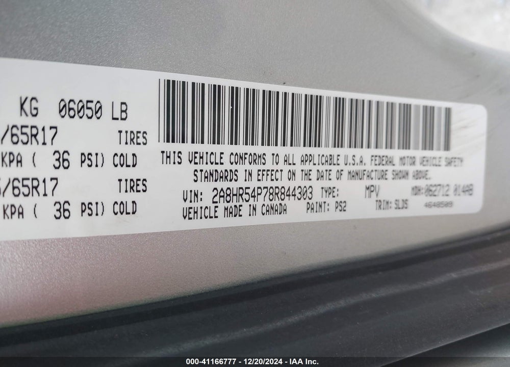 2008 CHRYSLER TOWN & COUNTRY TOURING VIN: 2A8HR54P78R844303
