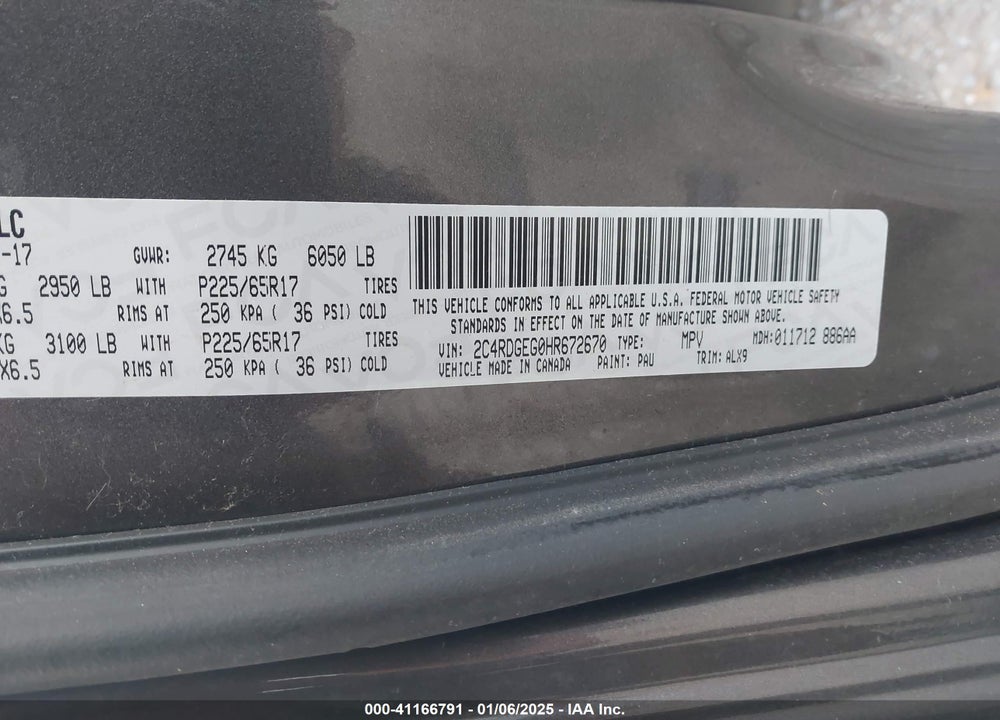 2017 DODGE GRAND CARAVAN GT VIN: 2C4RDGEG0HR672670