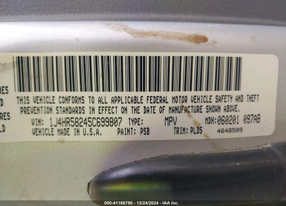 2005 JEEP GRAND CHEROKEE LIMITED VIN: 1J4HR58245C699807
