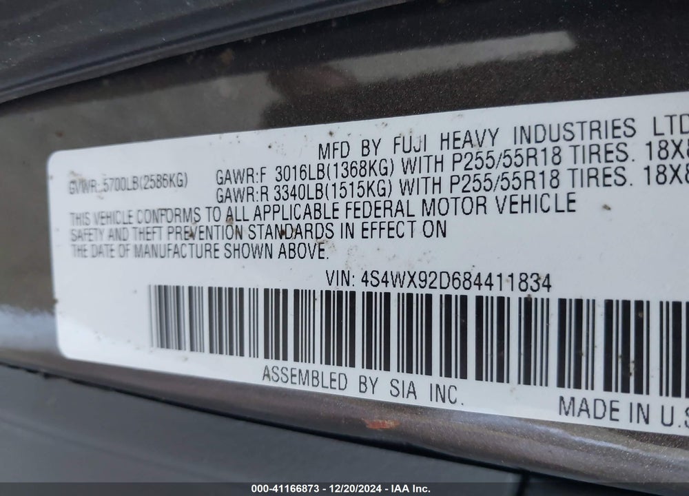 2008 SUBARU TRIBECA LIMITED 5-PASSENGER VIN: 4S4WX92D684411834