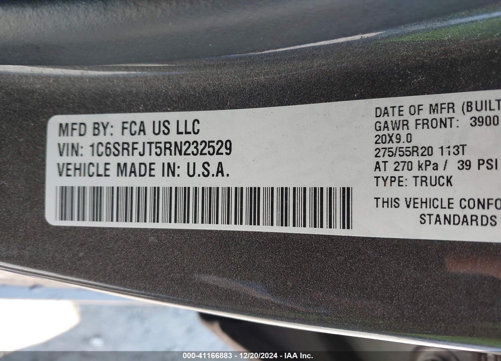 2024 RAM 1500 LAIE  4X4 5'7 BOX VIN: 1C6SRFJT5RN232529