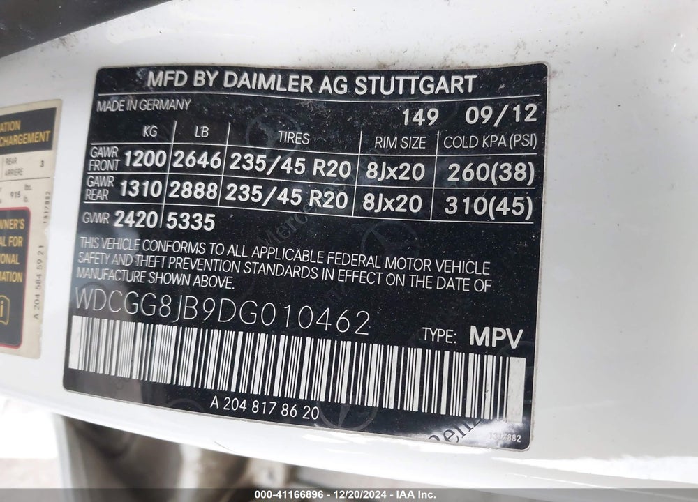 2013 MERCEDES-BENZ GLK 350 4MATIC VIN: WDCGG8JB9DG010462