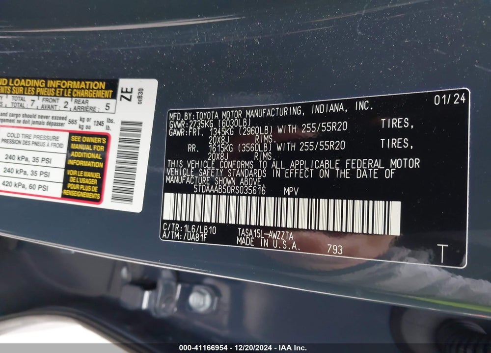 2024 TOYOTA GRAND HIGHLANDER PLATINUM VIN: 5TDAAAB50RS035616