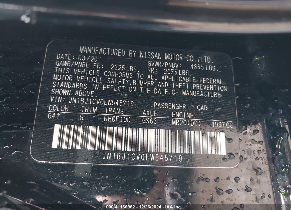 2020 NISSAN ROGUE SPORT VIN: JN1BJ1CV0LW545719
