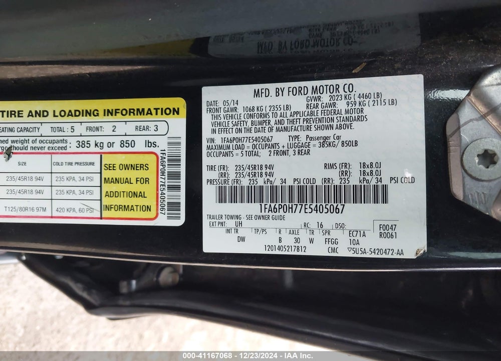 2014 FORD FUSION SE VIN: 1FA6P0H77E5405067