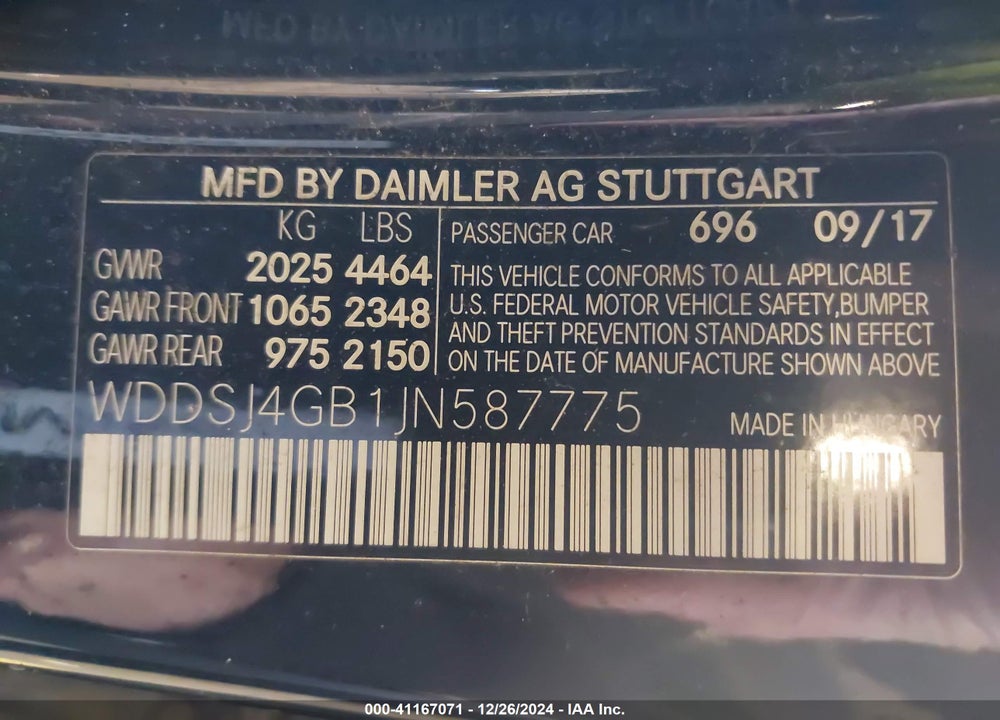 2018 MERCEDES-BENZ CLA 250 VIN: WDDSJ4GB1JN587775