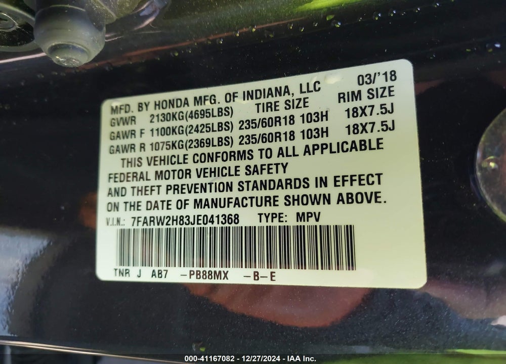 2018 HONDA CR-V EX-L/EX-L NAVI VIN: 7FARW2H83JE041368