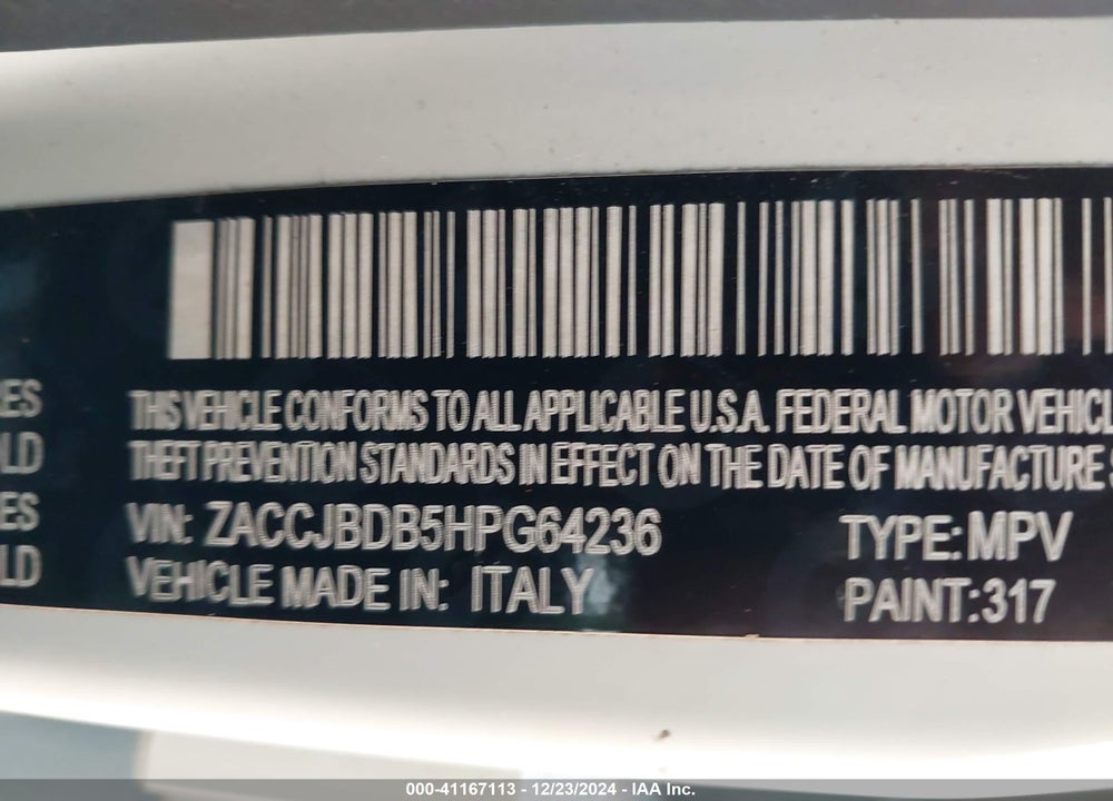 2017 JEEP RENEGADE VIN: ZACCJBDB5HPG64236