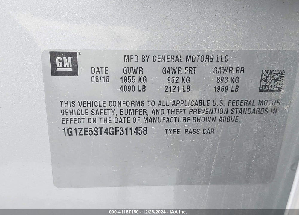 2016 CHEVROLET MALIBU 1LT VIN: 1G1ZE5ST4GF311458