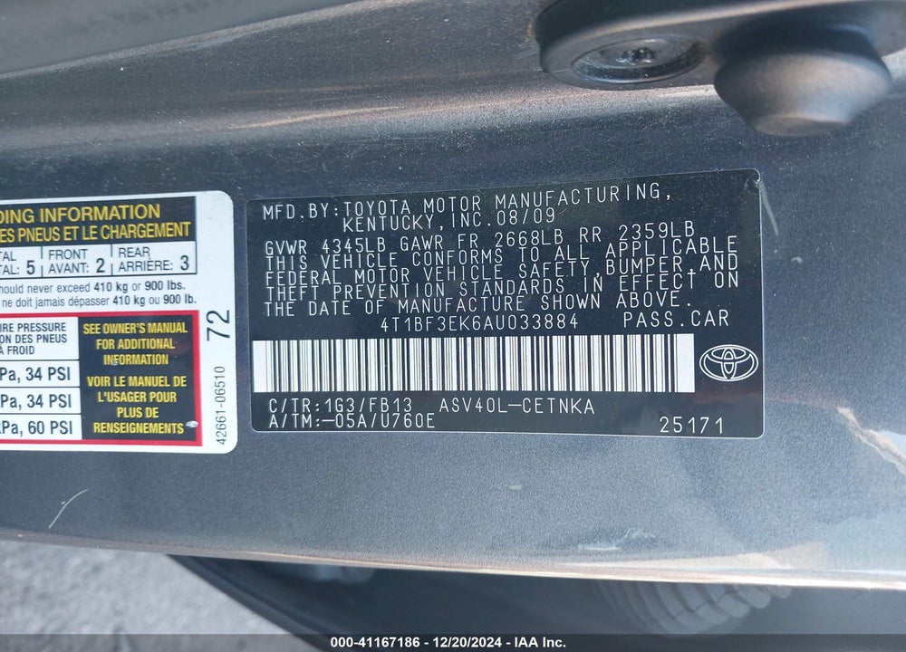 2010 TOYOTA CAMRY LE VIN: 4T1BF3EK6AU033884