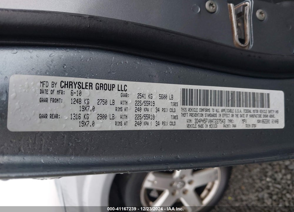 2010 DODGE JOURNEY SXT VIN: 3D4PH5FV0AT227543