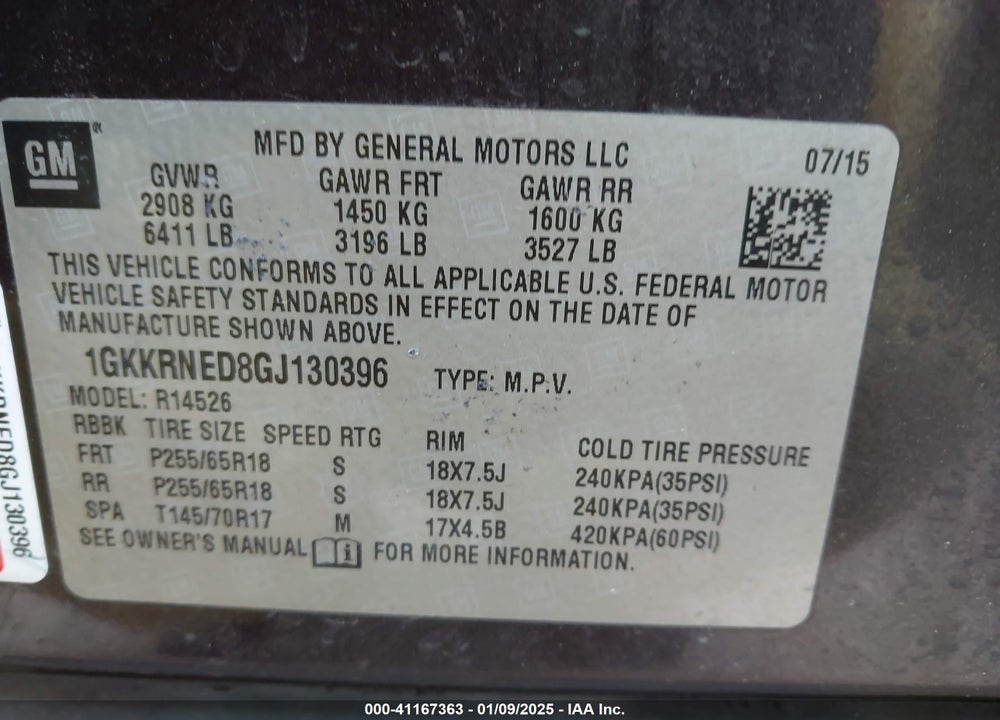 2016 GMC ACADIA SLE-1 VIN: 1GKKRNED8GJ130396
