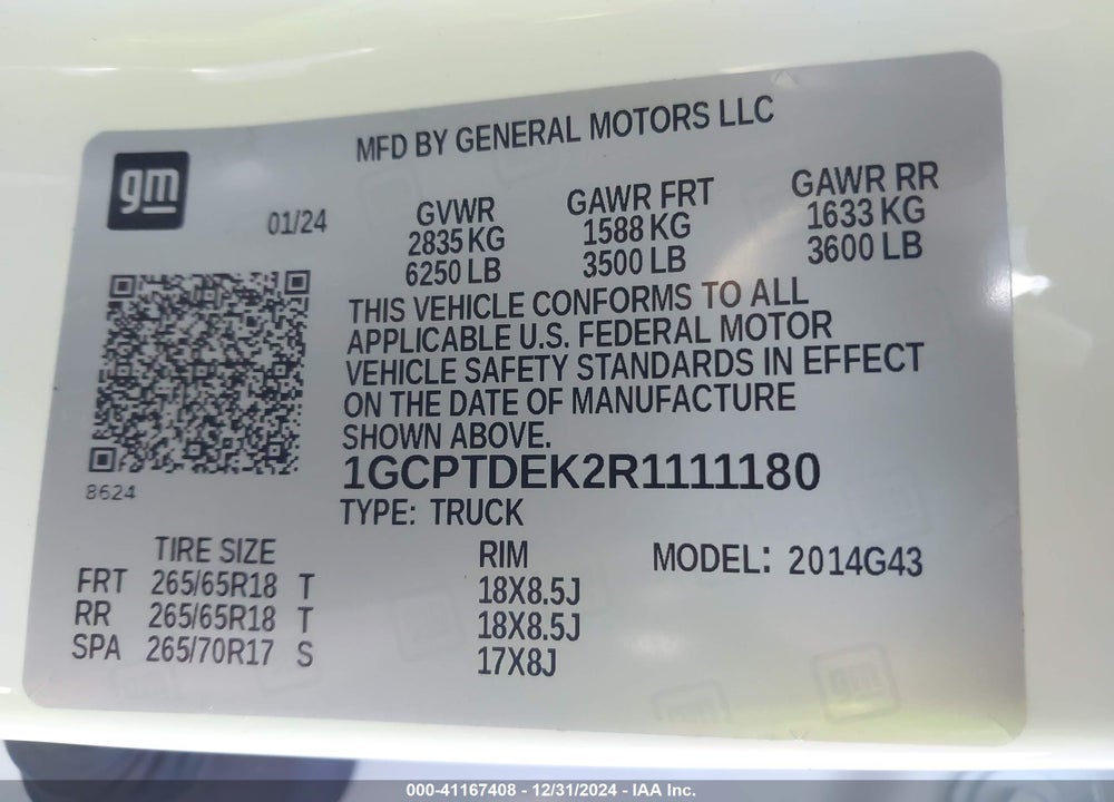 2024 CHEVROLET COLORADO 4WD Z71 VIN: 1GCPTDEK2R1111180