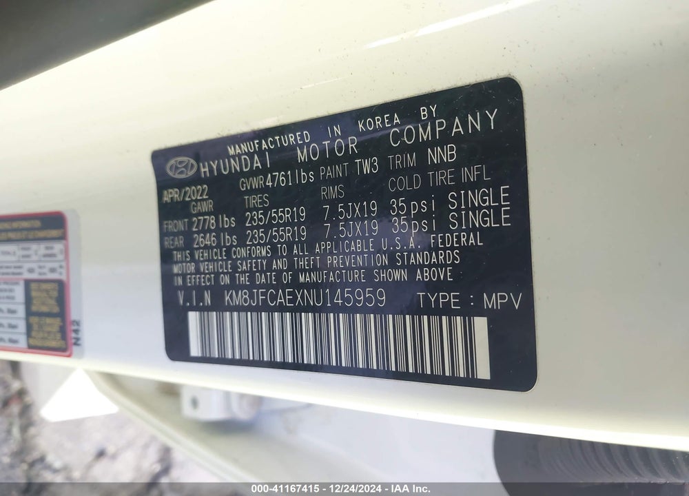 2022 HYUNDAI TUCSON N LINE VIN: KM8JFCAEXNU145959