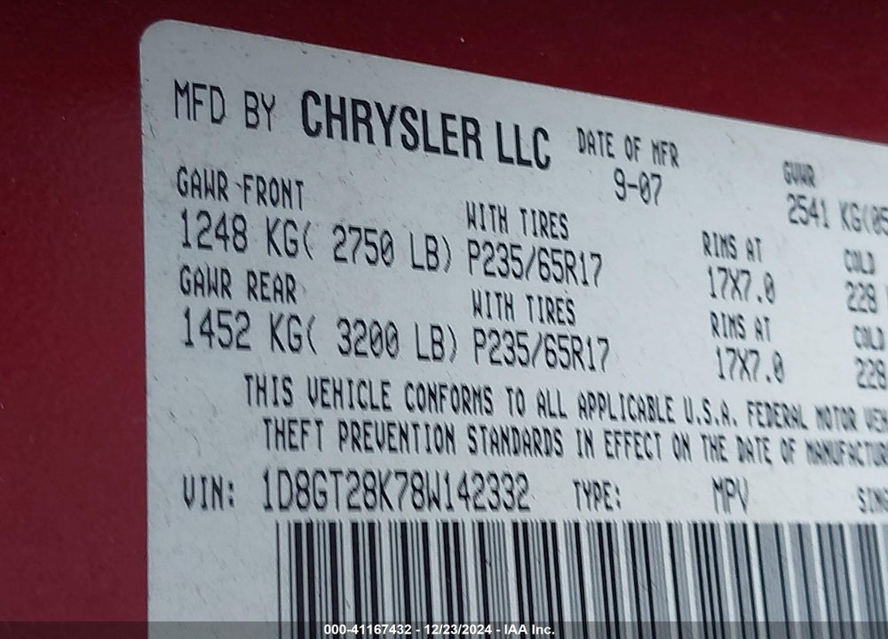2008 DODGE NITRO SXT VIN: 1D8GT28K78W142332