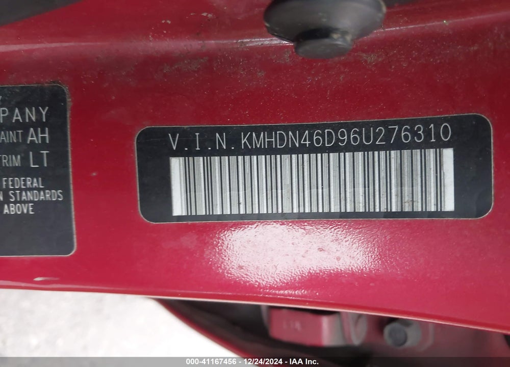 2006 HYUNDAI ELANTRA GLS/LIMITED VIN: KMHDN46D96U276310