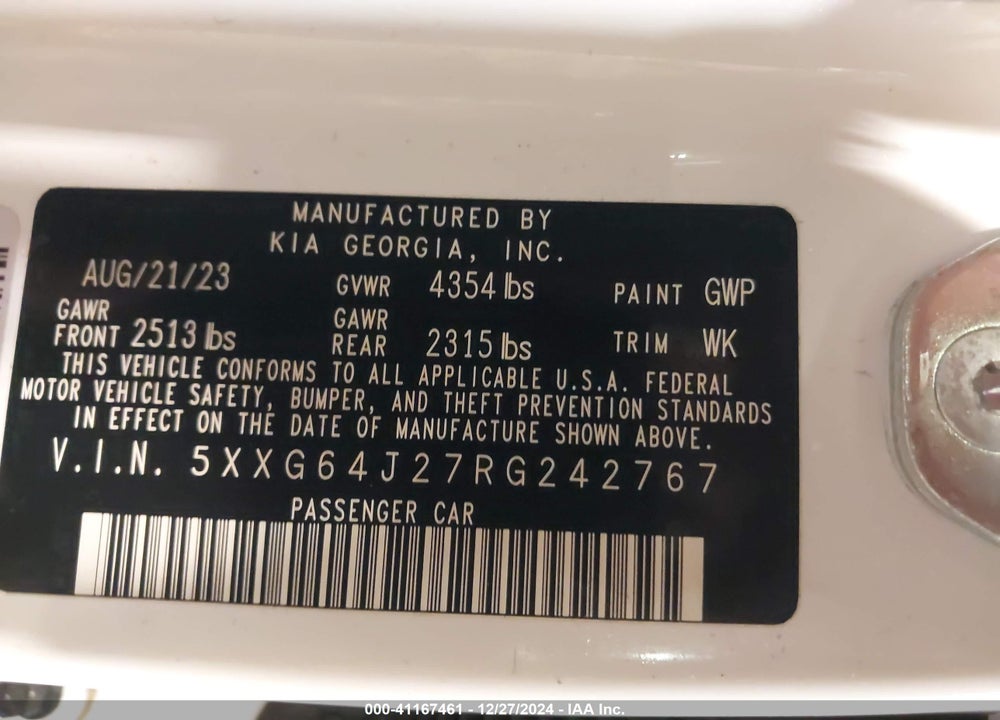 2024 KIA K5 VIN: 5XXG64J27RG242767