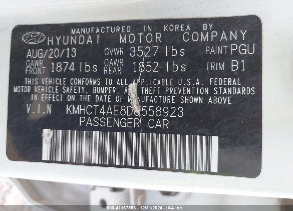 2013 HYUNDAI ACCENT GLS VIN: KMHCT4AE8DU558923