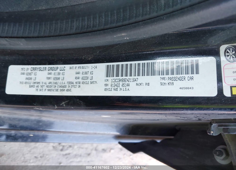 2014 CHRYSLER 200 VIN: 1C3CCBAB9EN211647