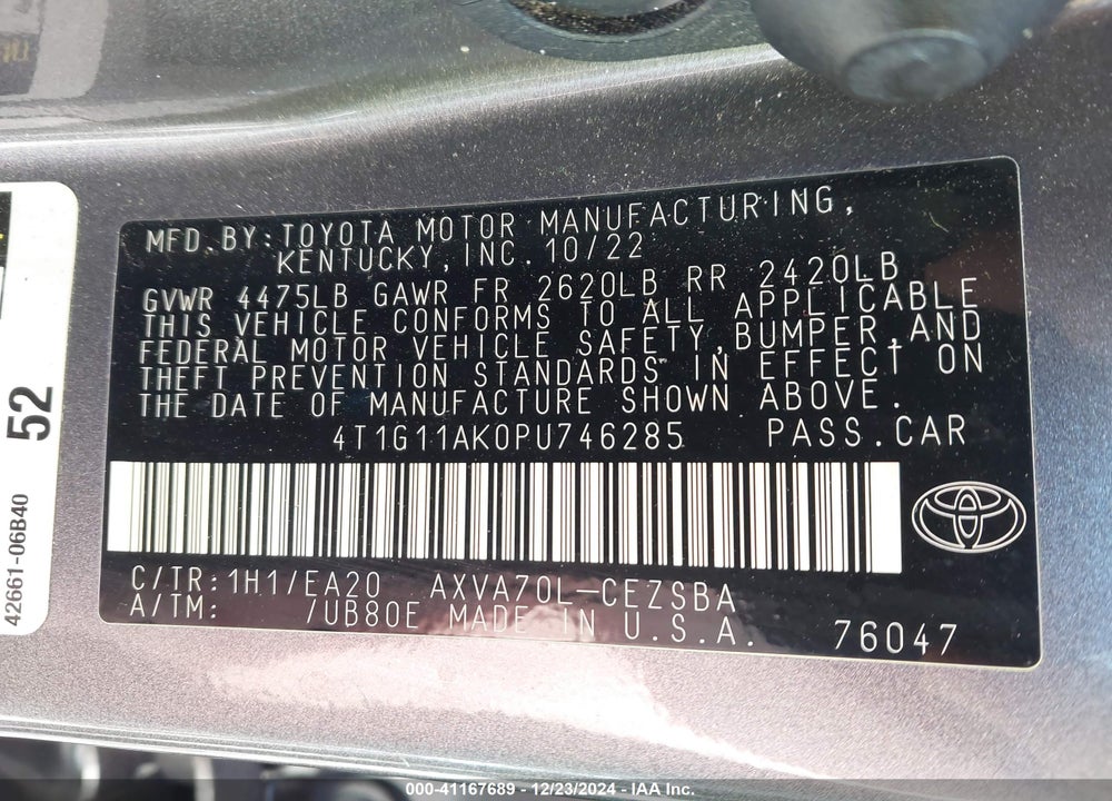 2023 TOYOTA CAMRY SE VIN: 4T1G11AK0PU746285